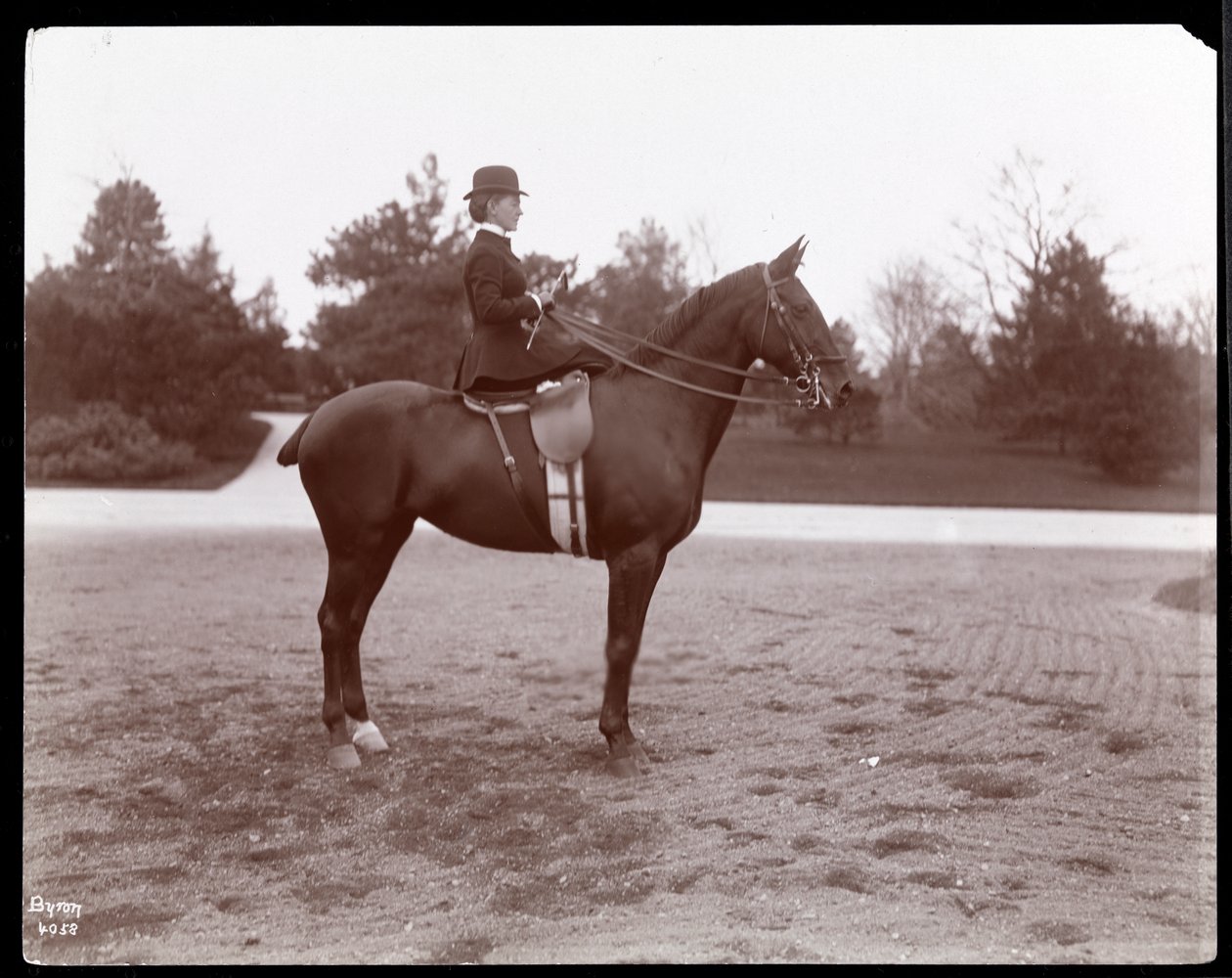 Portrait of Mrs. Beach Posed on a Horse on the Bridle Path in Central Park, 1898 by Byron Company