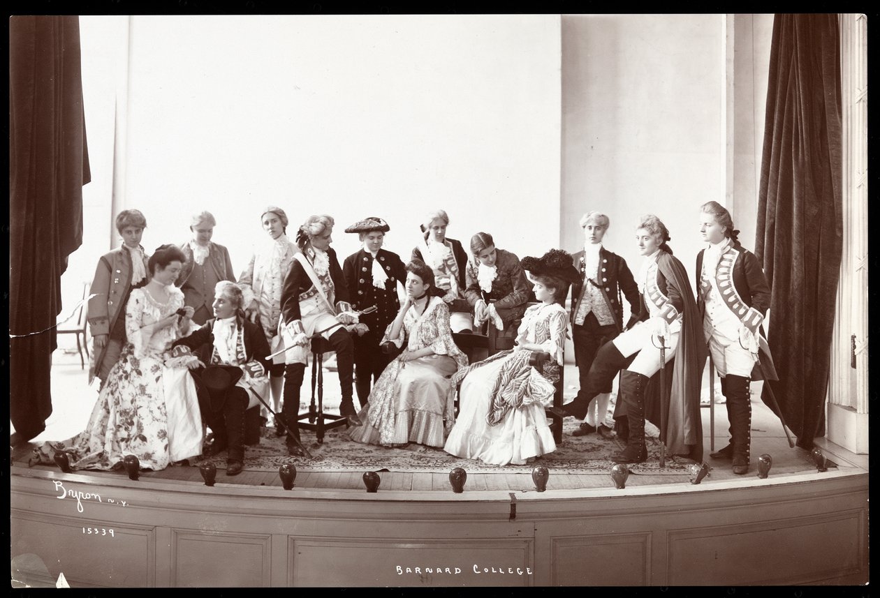 The cast of an amateur production of an unidentified play presented at Barnard College by Byron Company