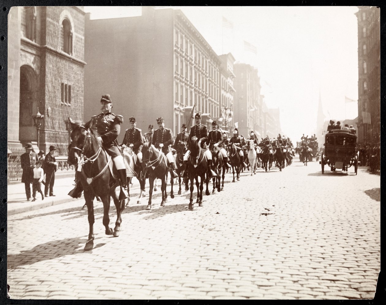 View of General McAlpin and John Jacob Astor leading a horseback parade of the Governor