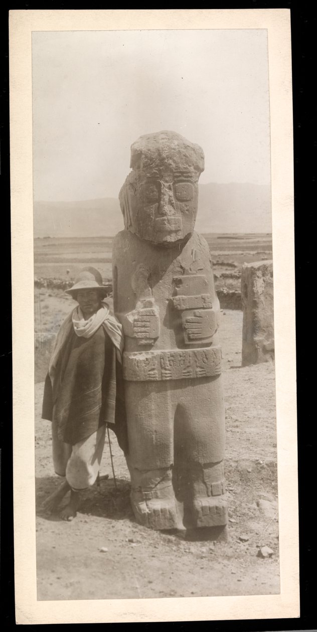 View of a Large Sculpted Figure, with a Man Standing Next to It, 1896 by Byron Company