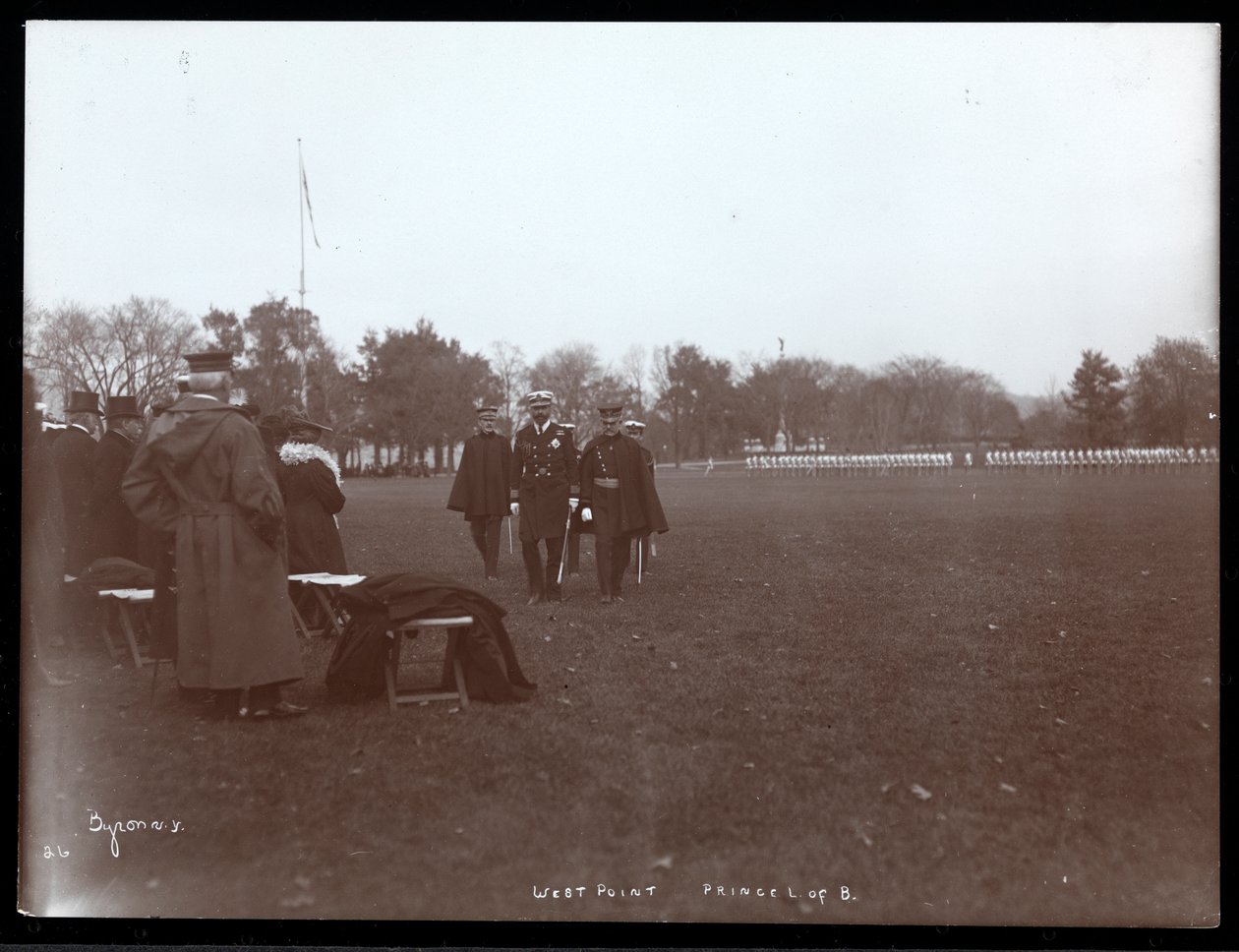 View of a military inspection at West Point upon the visit of Prince Louis of Battenberg by Byron Company