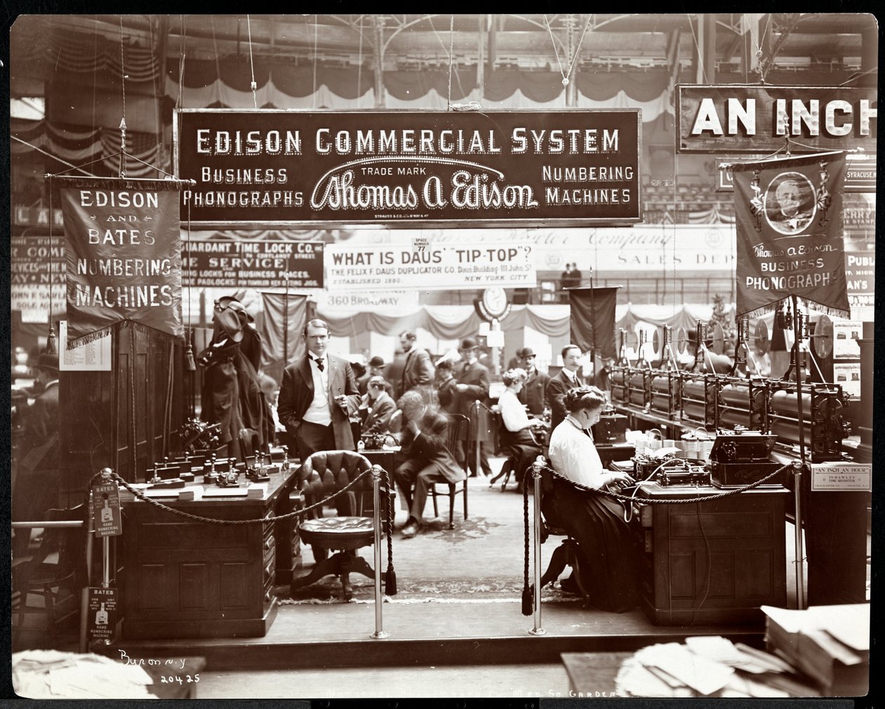 View of the Edison Co. Booth of Office Equipment at a Trade Show at Madison Square Garden, New York by Byron Company