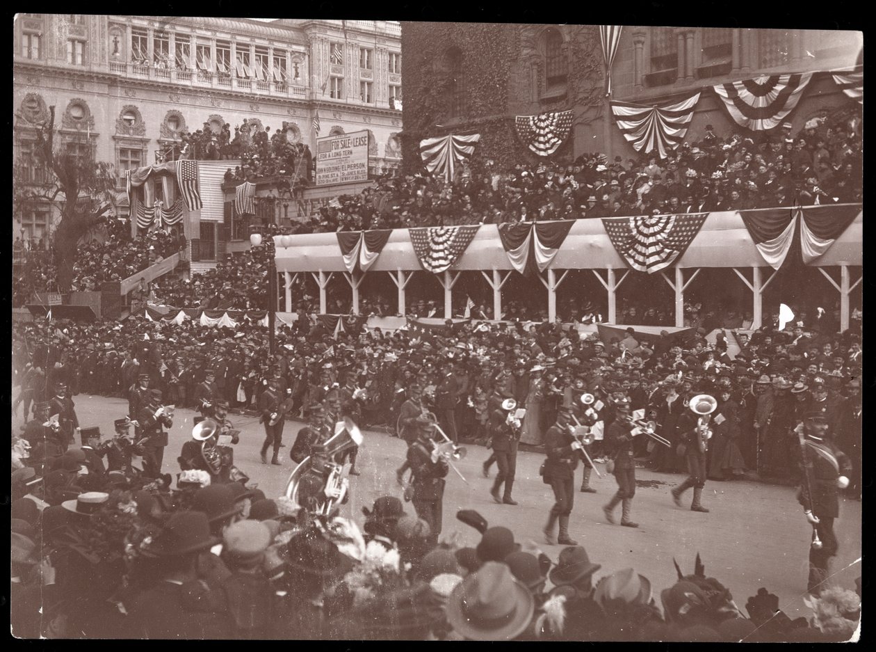 View of the Crowd and a Marching Military Group in the Dewey Parade on Fifth Avenue, New York by Byron Company