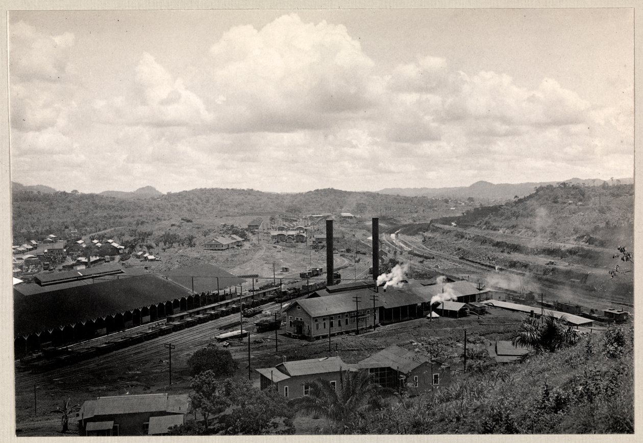View of Train Yard and Industrial Buildings Near the Construction of the Panama Canal by Byron Company