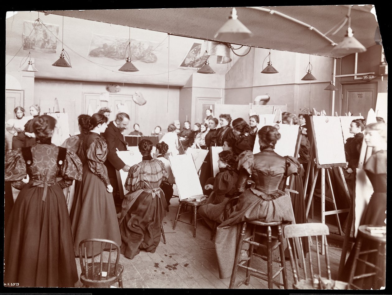 William Chase Teaching an Art Class for Female Students by Byron Company