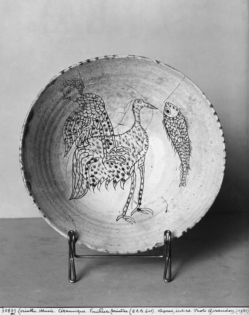 Dish decorated with birds and a fish found during Corinth excavations by Byzantine