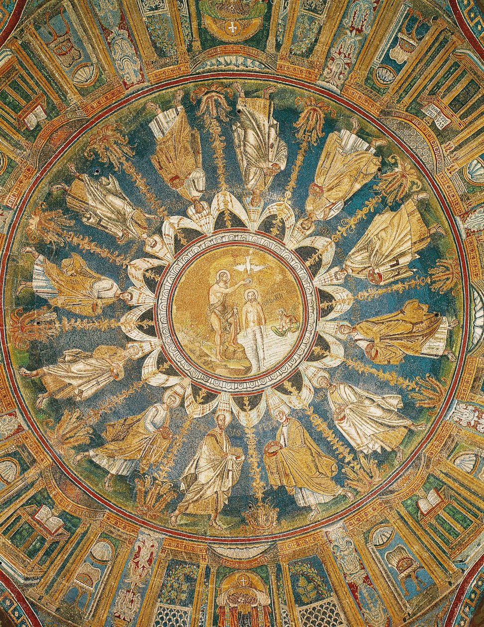 The Baptism of Christ surrounded by the Apostles, from the vault of the central dome by Byzantine