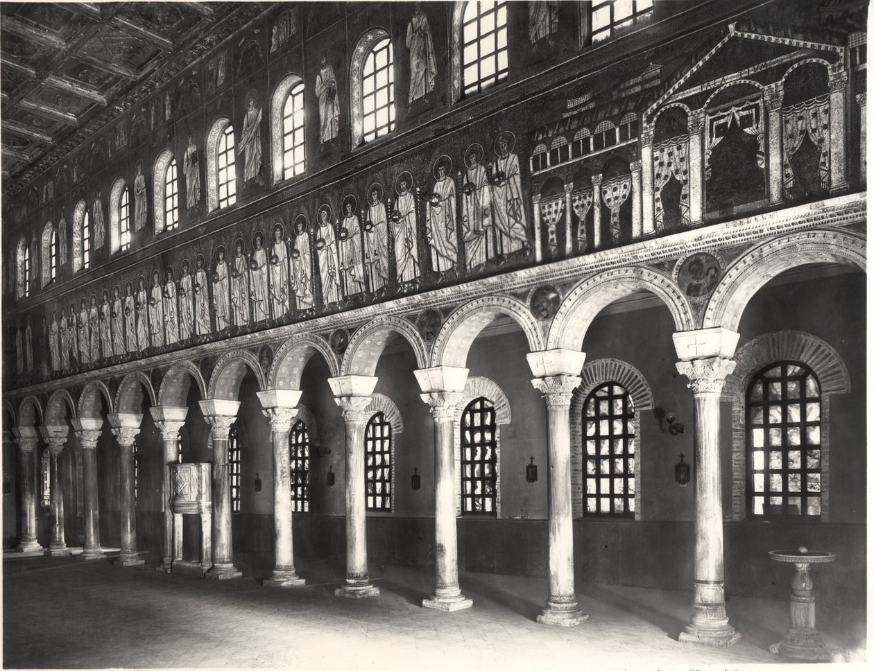 Interior View of the Nave with Mosaics Depicting the Procession of the Martyrs by Byzantine School