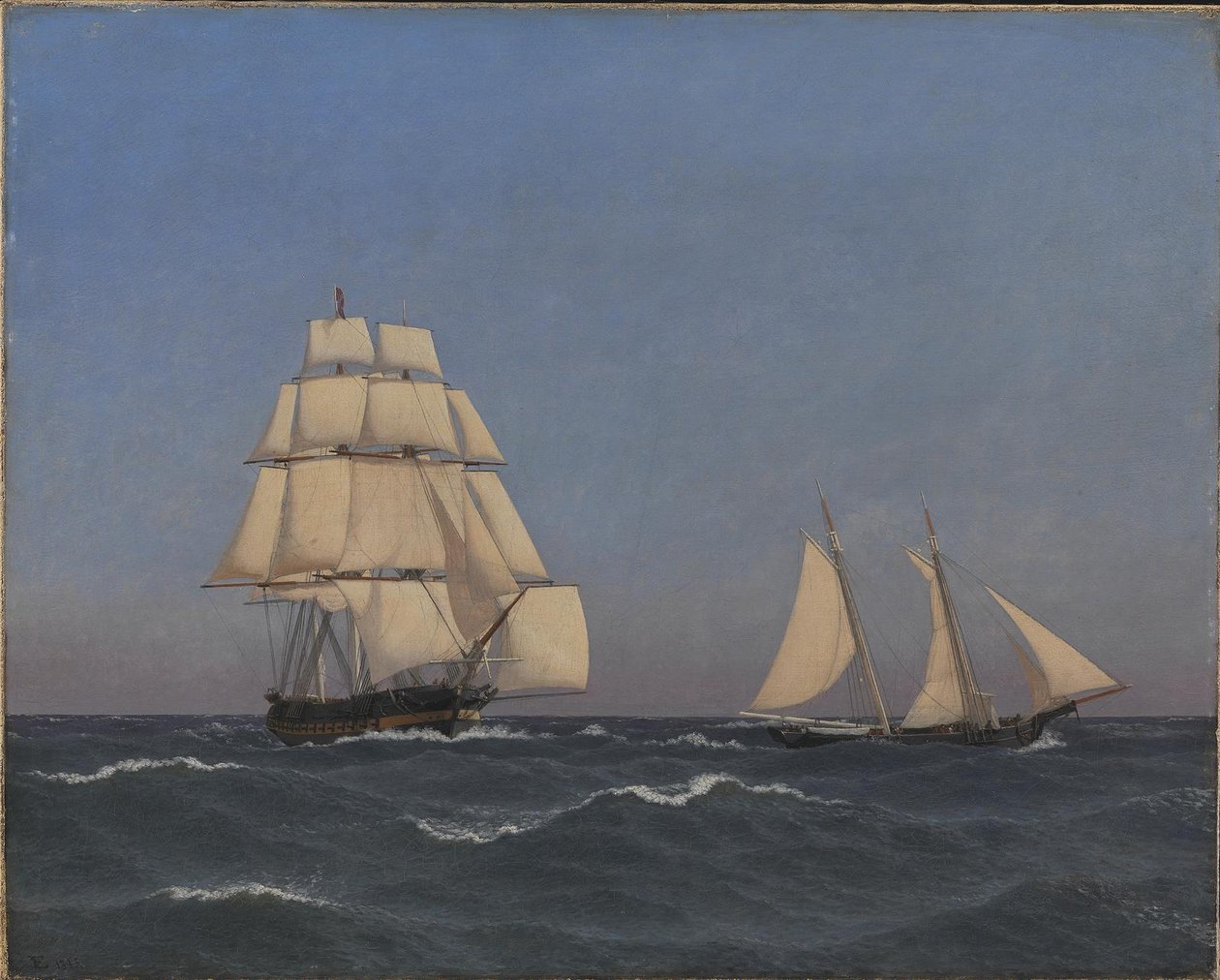 A Privateer Outsailing a Pursuing Frigate by Christoffer Wilhelm Eckersberg