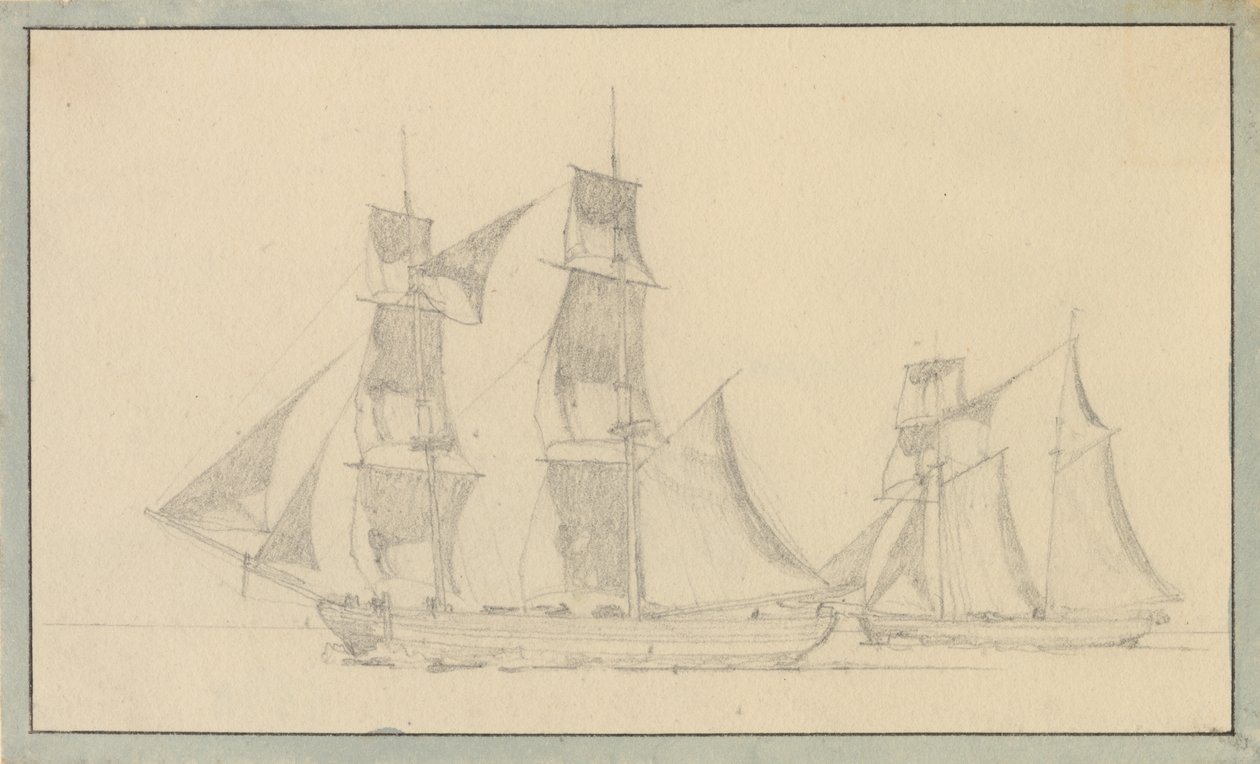 A Brig and a Schooner Under Sail by Christoffer Wilhelm Eckersberg