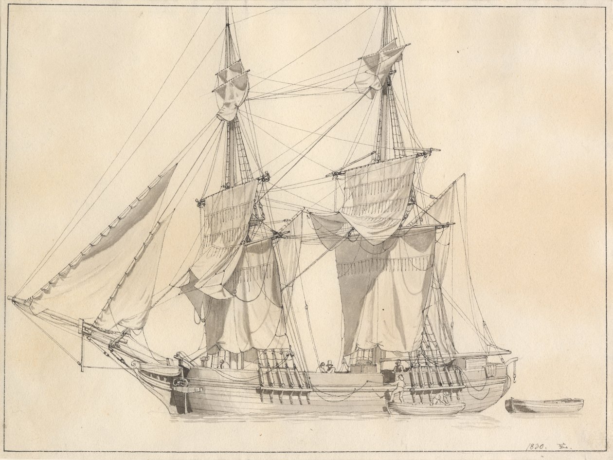 A Brig Drying Sails by Christoffer Wilhelm Eckersberg