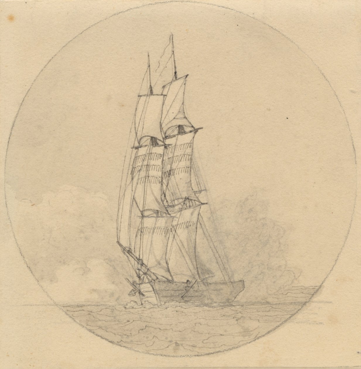 A Brig Under Sail Seen from the Front by Christoffer Wilhelm Eckersberg