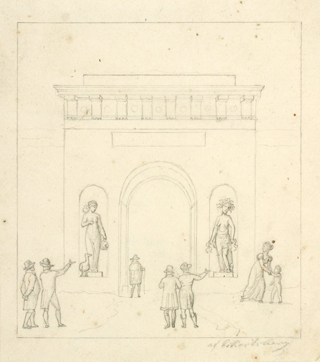 A Triumphal Arch in the Foreground with Staffage Figures by Christoffer Wilhelm Eckersberg