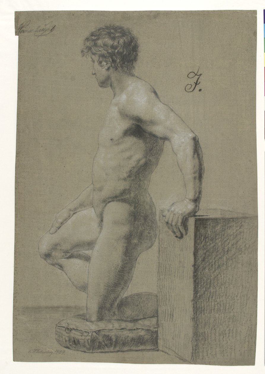 Male Kneeling Model Figure, Profile to the Left by Christoffer Wilhelm Eckersberg