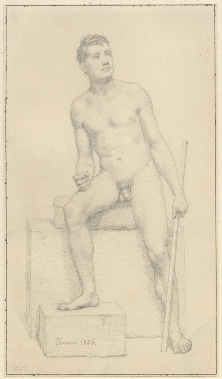 Sitting Nude Male Model by Christoffer Wilhelm Eckersberg
