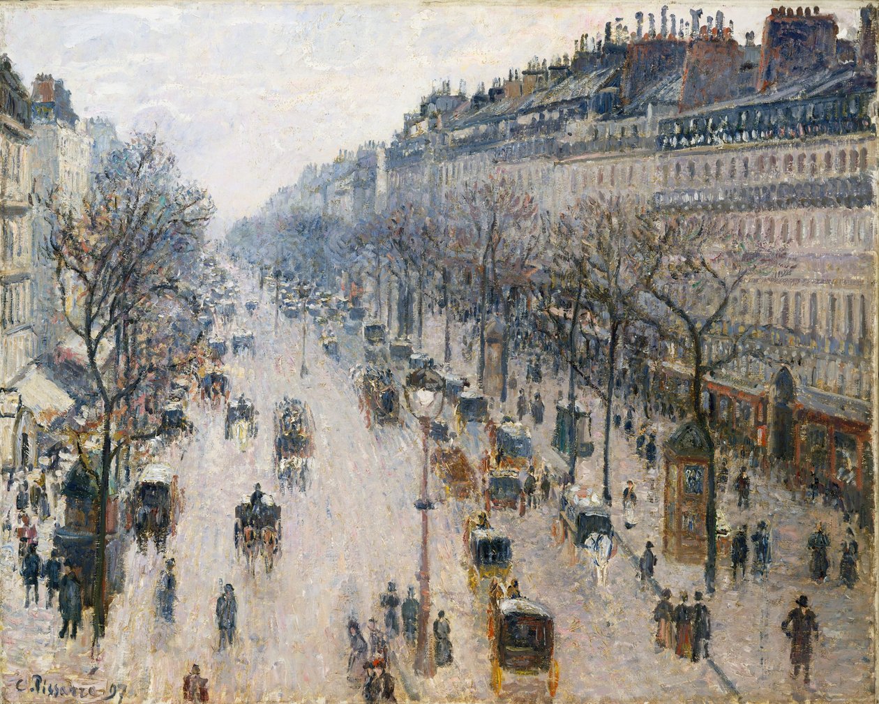 The Boulevard Montmartre on a Winter Morning by Camille Jacob Pissarro