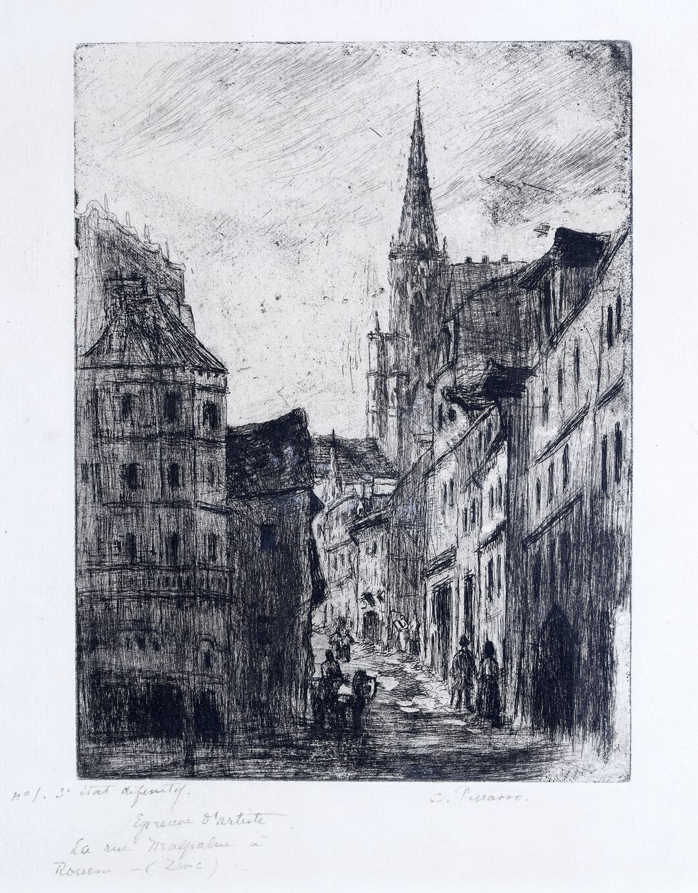 La Rue Malpalue a Rouen by Camille Jacob Pissarro