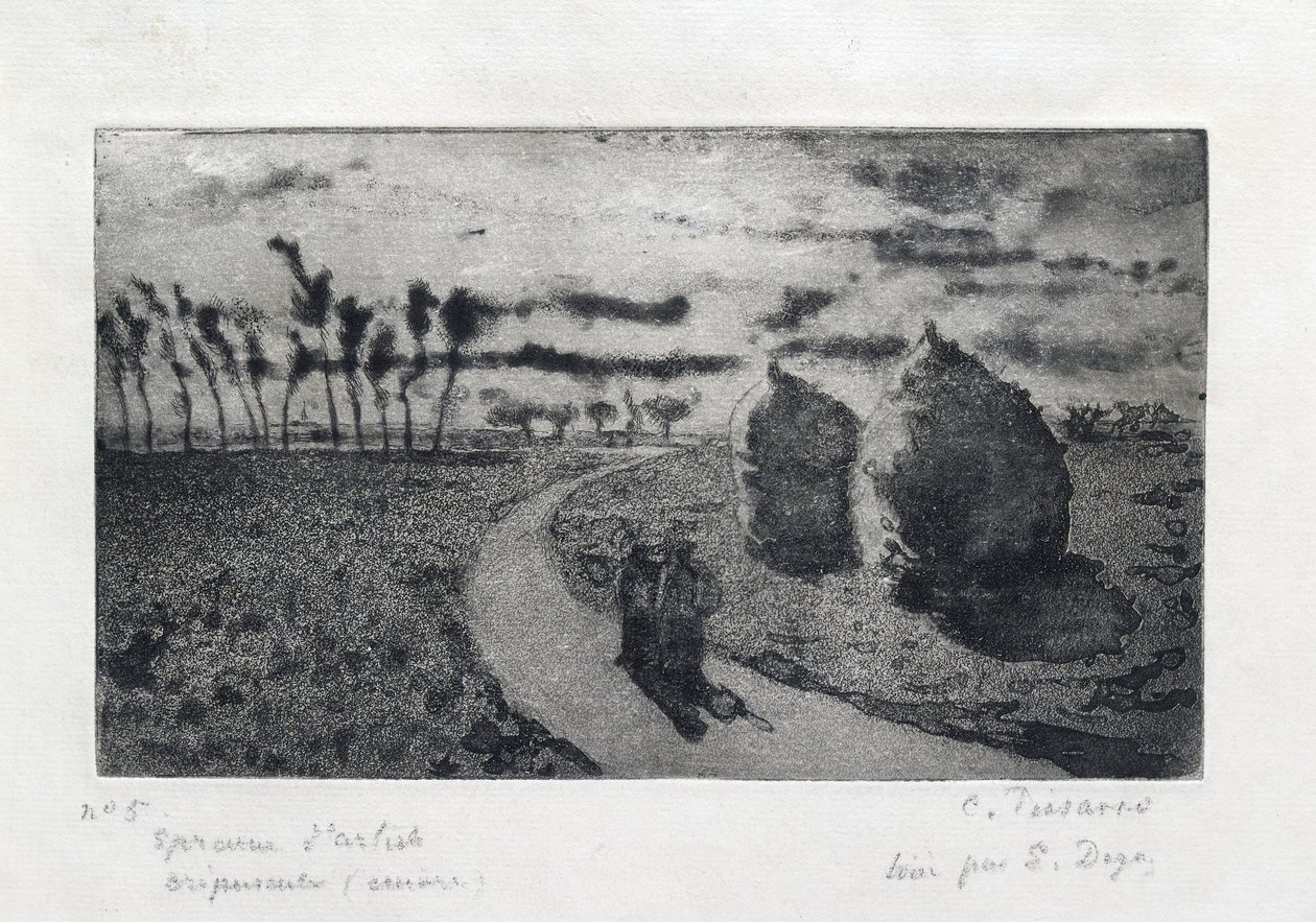 Twilight with Haystacks by Camille Pissarro