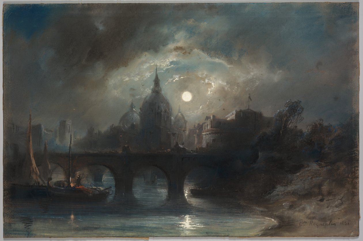 View of a City at Night by Camille Roqueplan