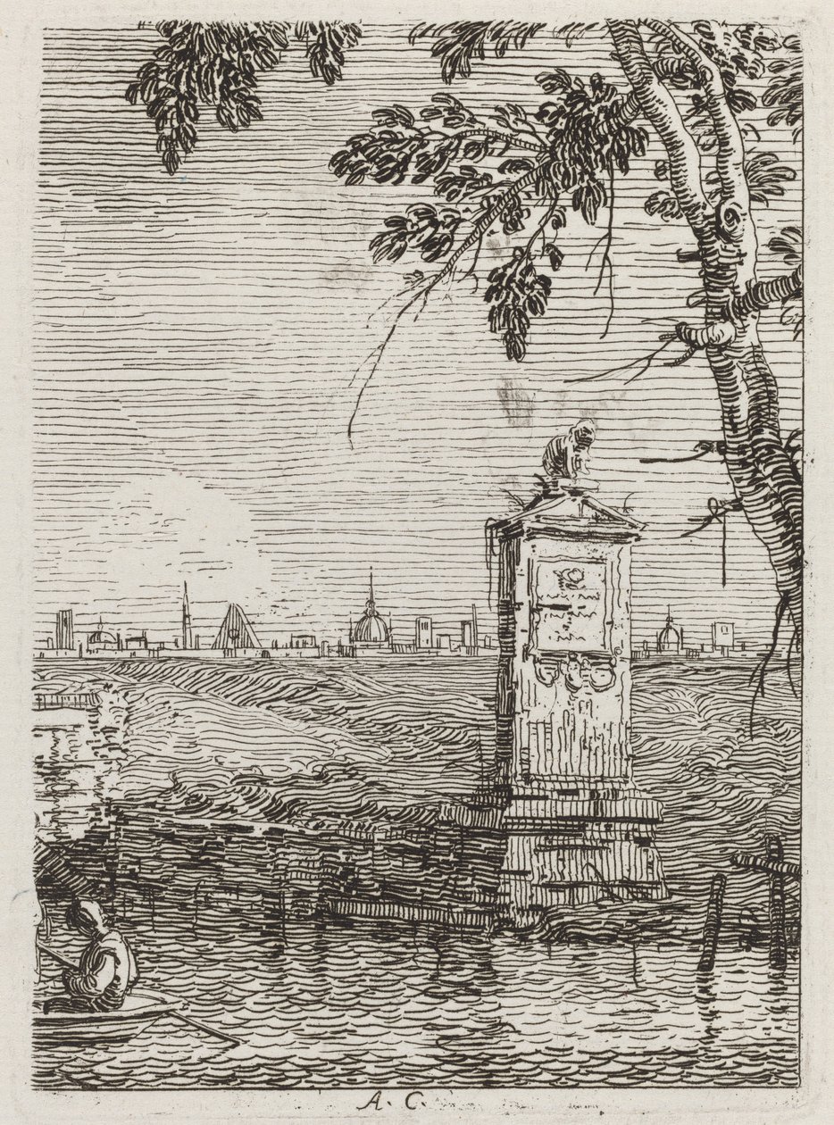 The Little Monument (left) by Canaletto