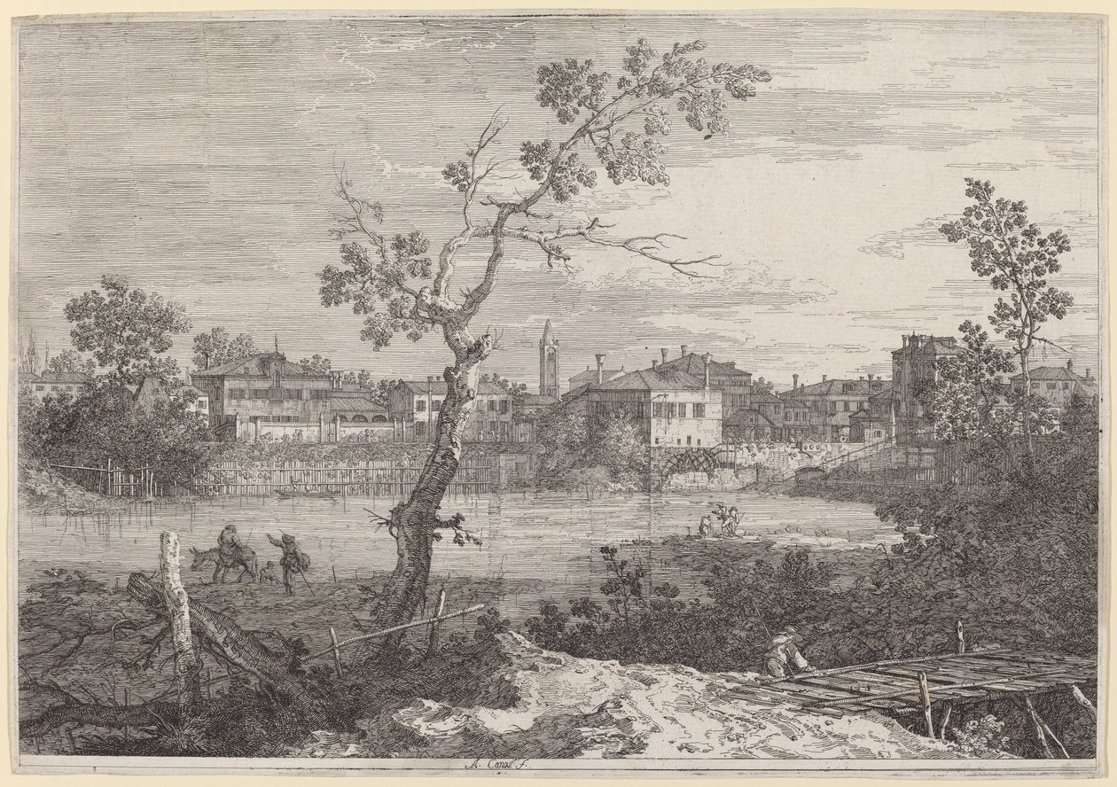 View of a Town on a River Bank by Canaletto