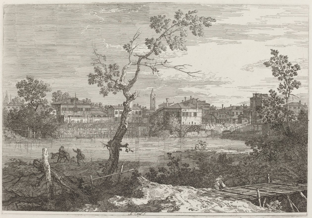 View of a Town on a River Bank by Canaletto