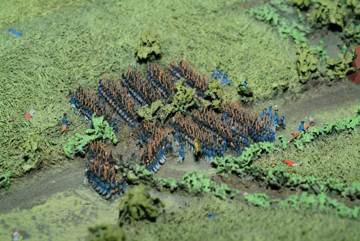 Diorama of the Battle of Waterloo showing troops positioned as at 19.45 hrs on 18th June, 1815 (detail) by Capt. William Siborne