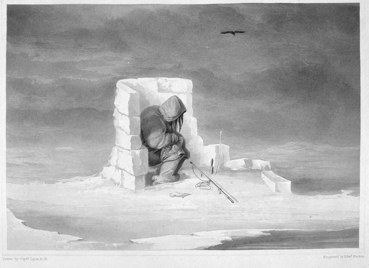 An Eskimaux Watching a Seal-Hole, from 