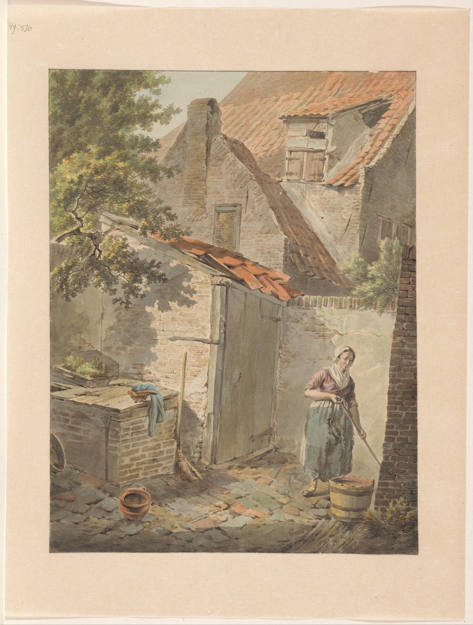 Courtyard with a Maid Cleaning by Carel Lodewijk Hansen