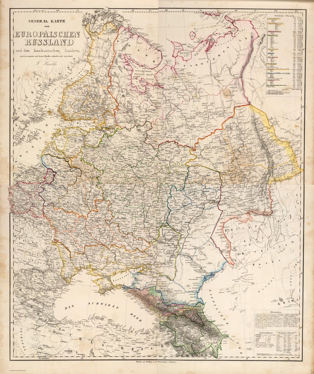 General Map of European Russia and the Caucasian Countries by Carl Flemming