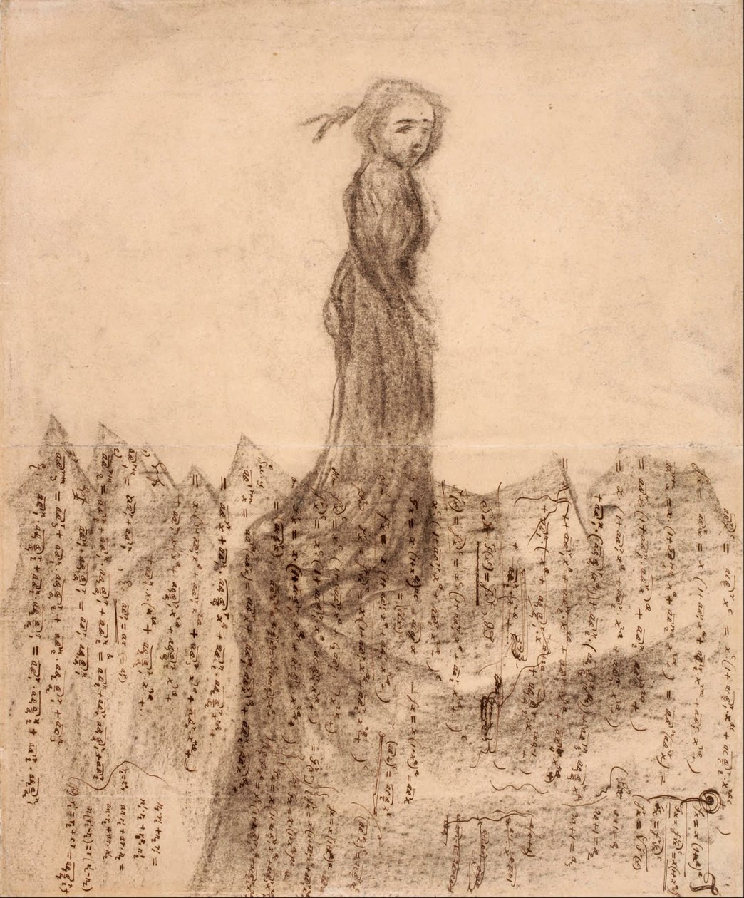 Untitled (Woman in Mountains of Mathematical Manuscripts) by Carl Fredrik Hill