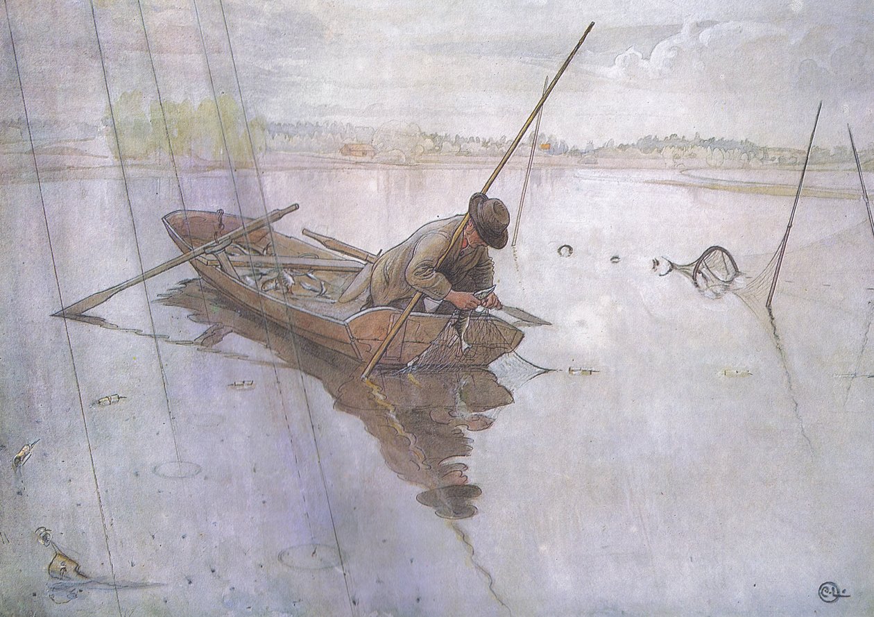 Johan Catching a Fine Pike by Carl Larsson