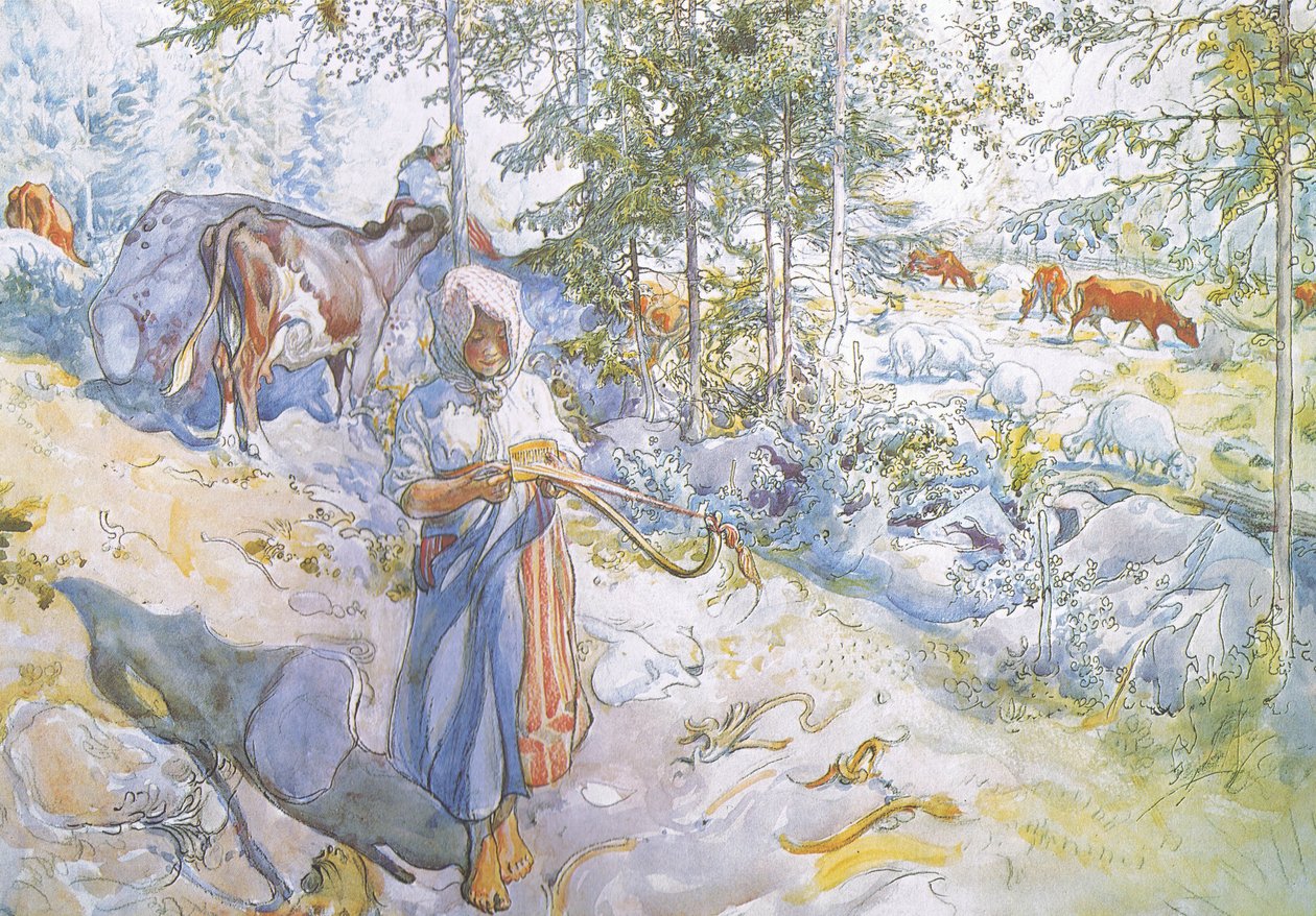 Last of all came little Kertsi with a willow twig to drive the cows by Carl Larsson
