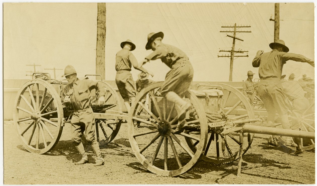 Uniformed Men Jumping from a Supply Cart by Carl Michel