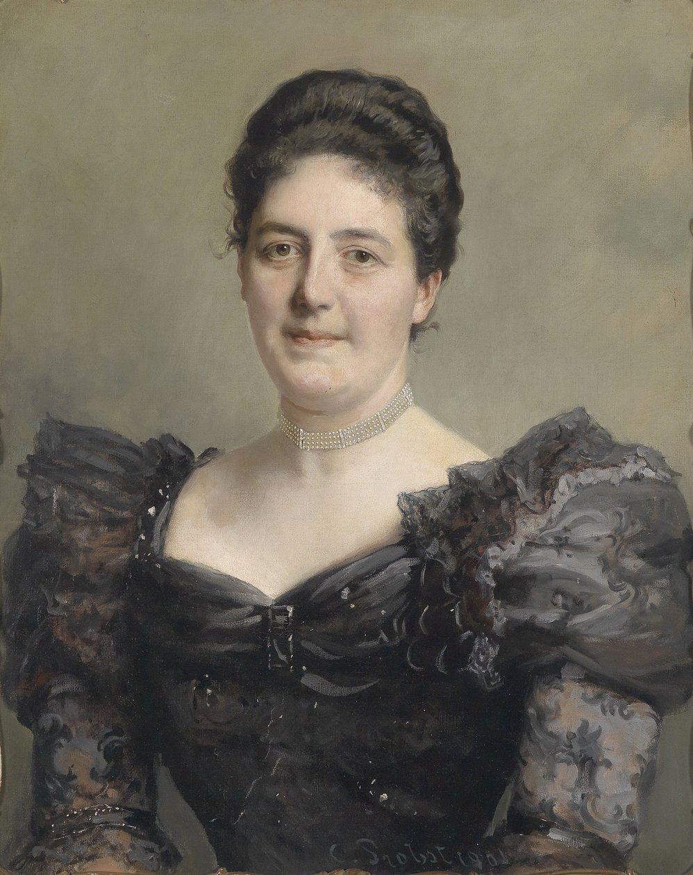 Portrait of a Lady in a Black Ruffled Dress by Carl Probst