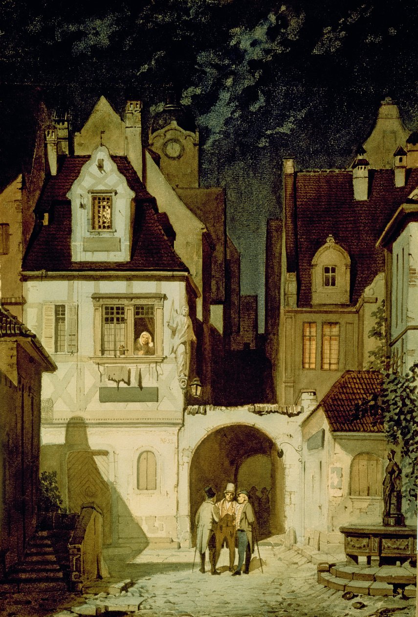 A Corner of a German Town by Moonlight by Carl Spitzweg