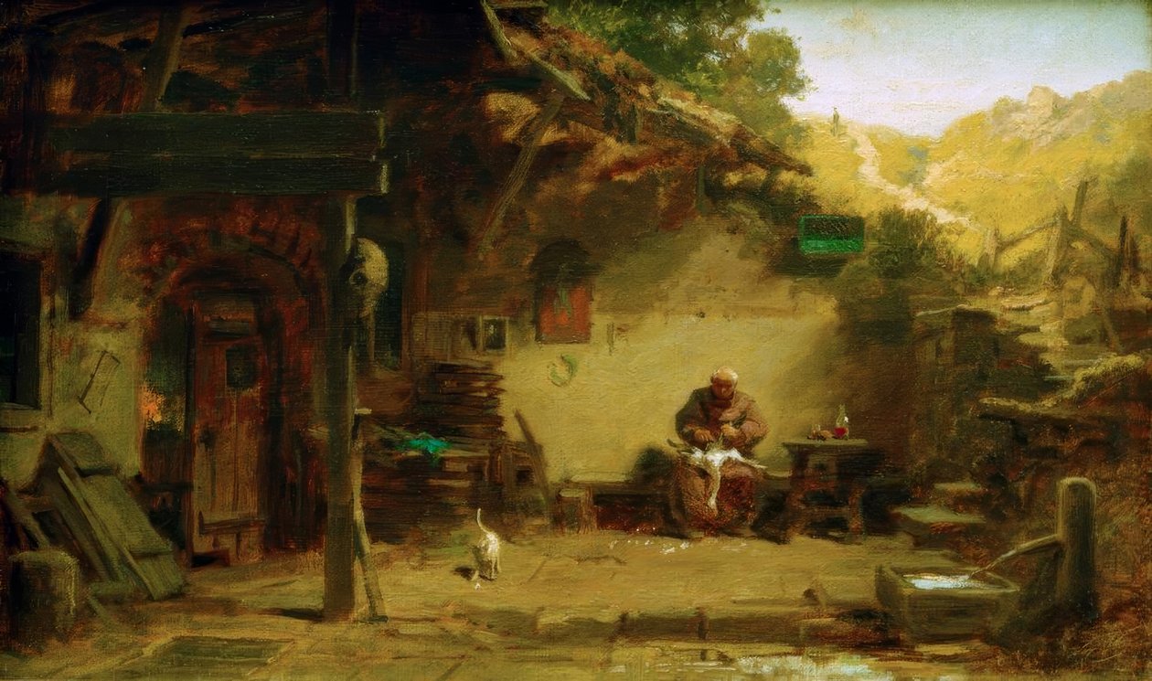 Old Monk Plucking a Goose in Front of His Hermitage by Carl Spitzweg