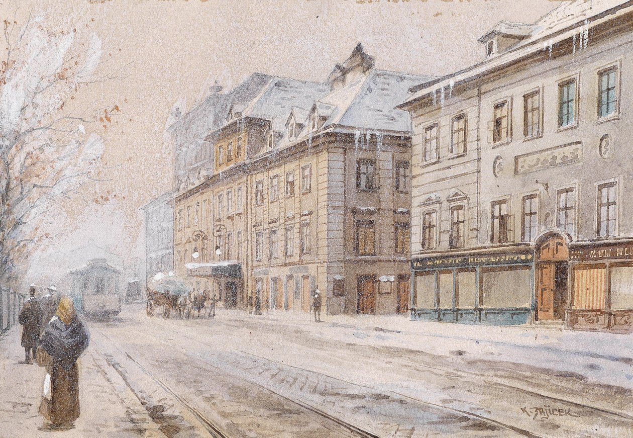 Theater an der Wien in Winter by Carl Wenzel Zajicek