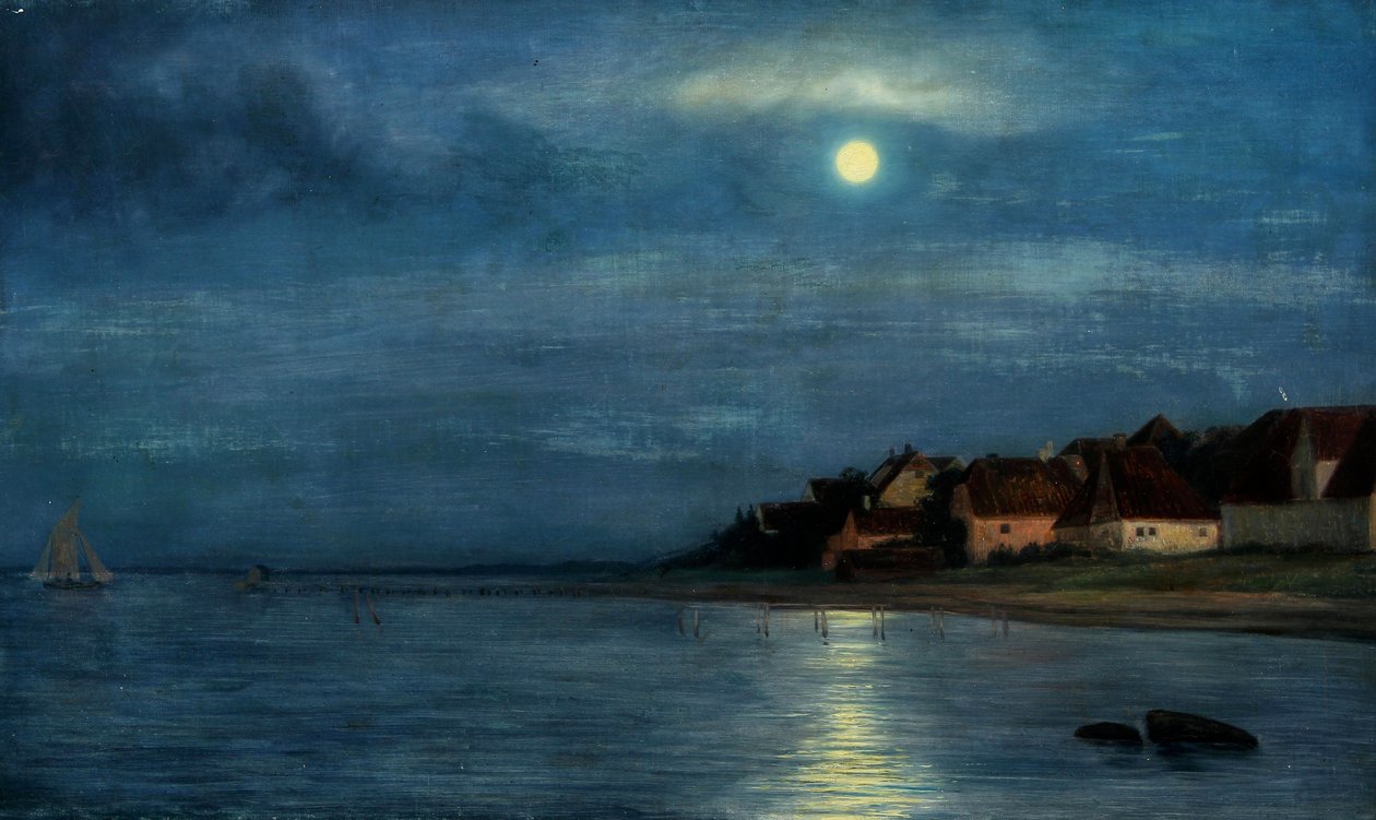 Moonlight. Hellebæk by Carl Bloch