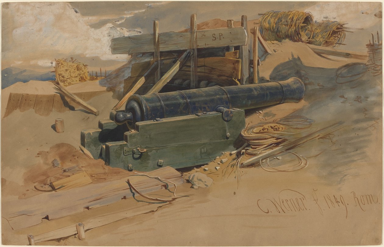 Cannon by a Bulwark by Carl Friedrich Heinrich Werner