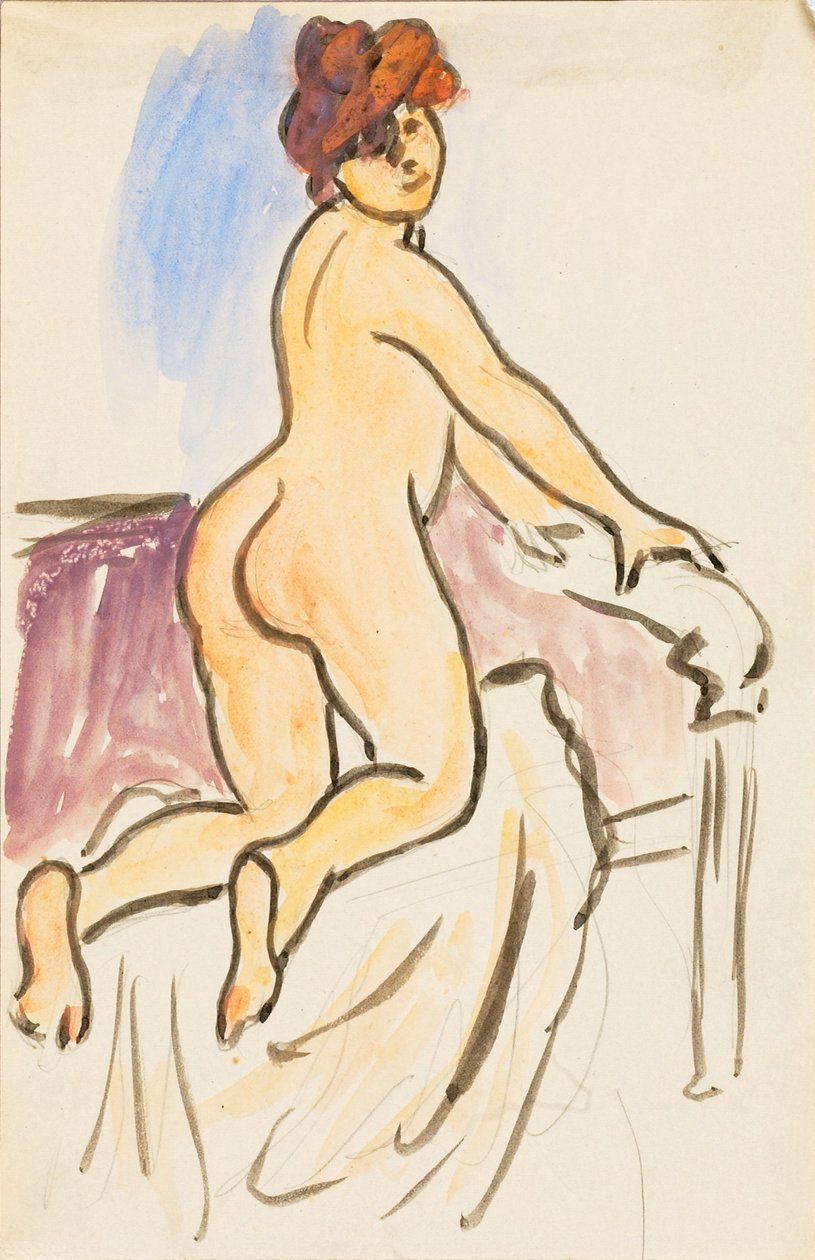 Female Nude Resting on Knees on Bed by Carl Newman