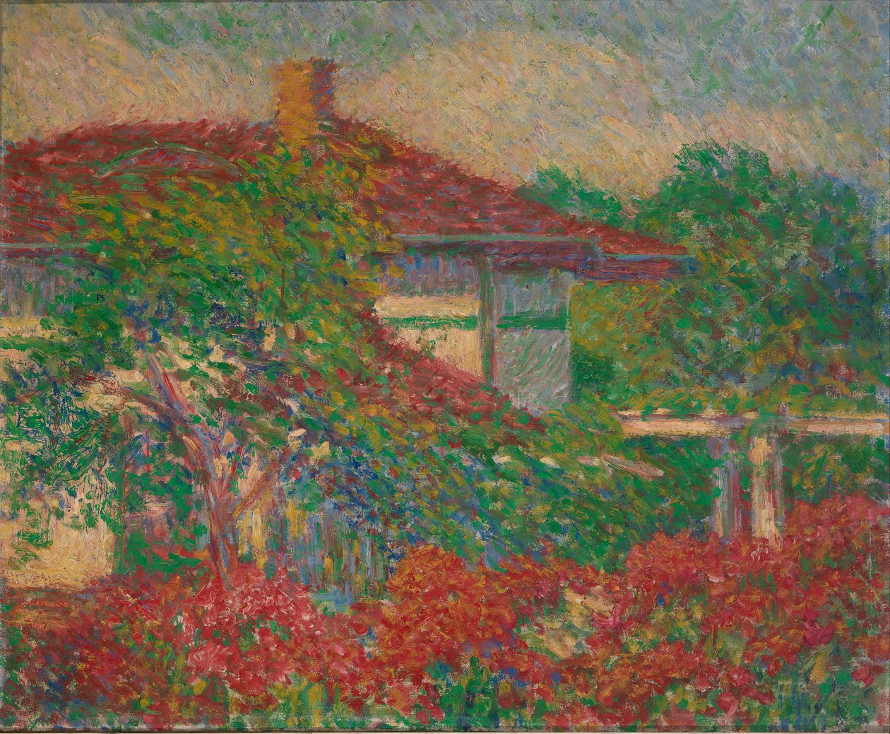 Landscape with Red Roof Building by Carl Newman