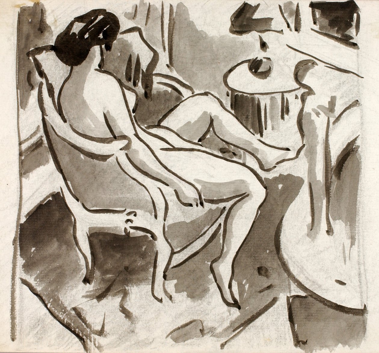 Seated Female Nude, Side View by Carl Newman