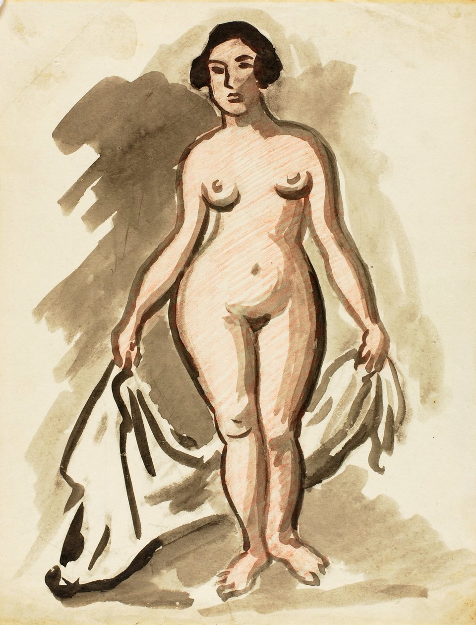 Standing Female Nude with Drape by Carl Newman