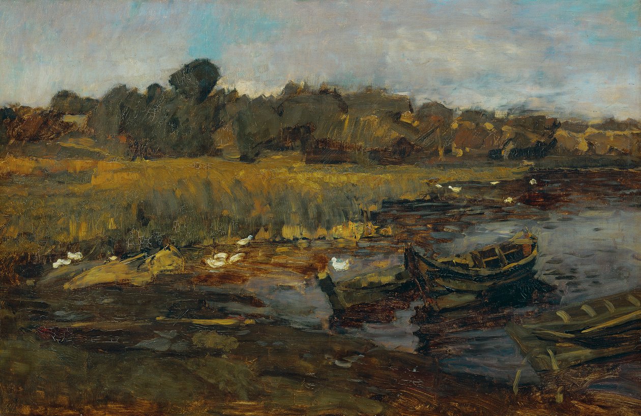 Reed Landscape at Schwielowsee with Ducks by Carl Schuch