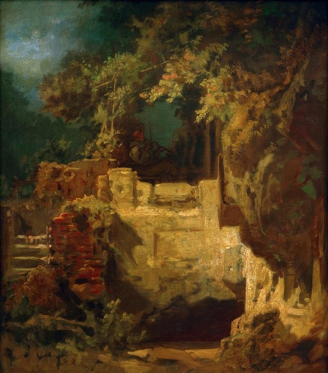 Hermit Playing Violin in Rocky Hermitage by Carl Spitzweg