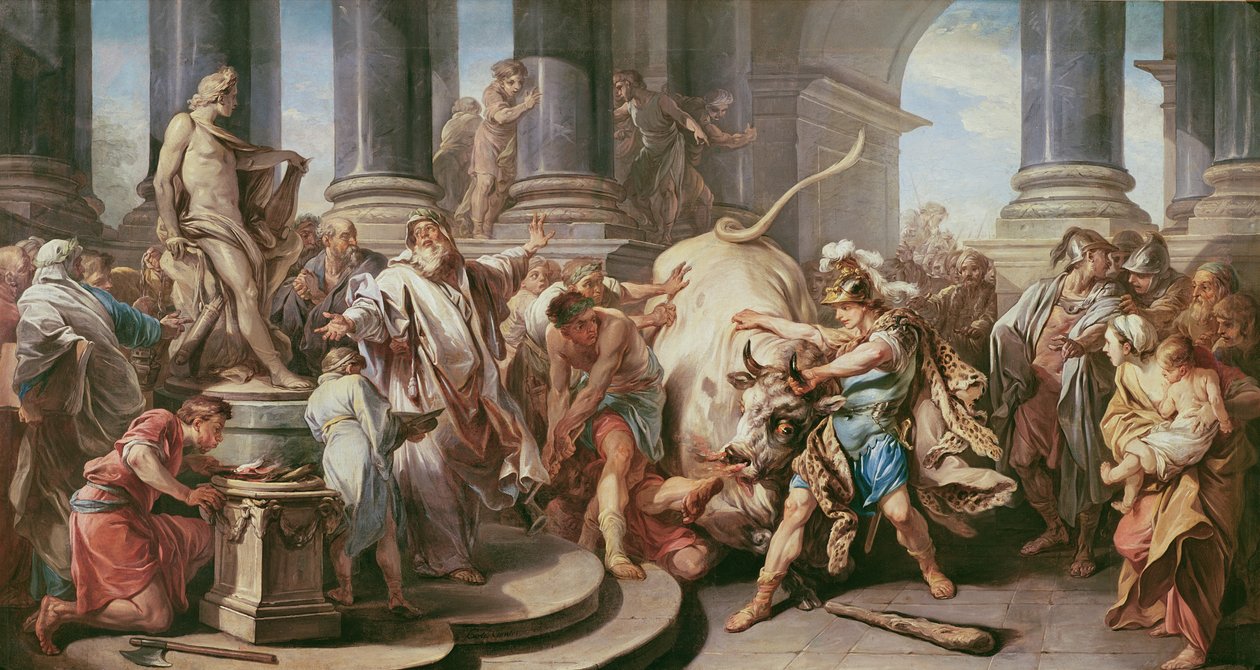 Theseus Conquering the Bull at Marathon by Carle van Loo