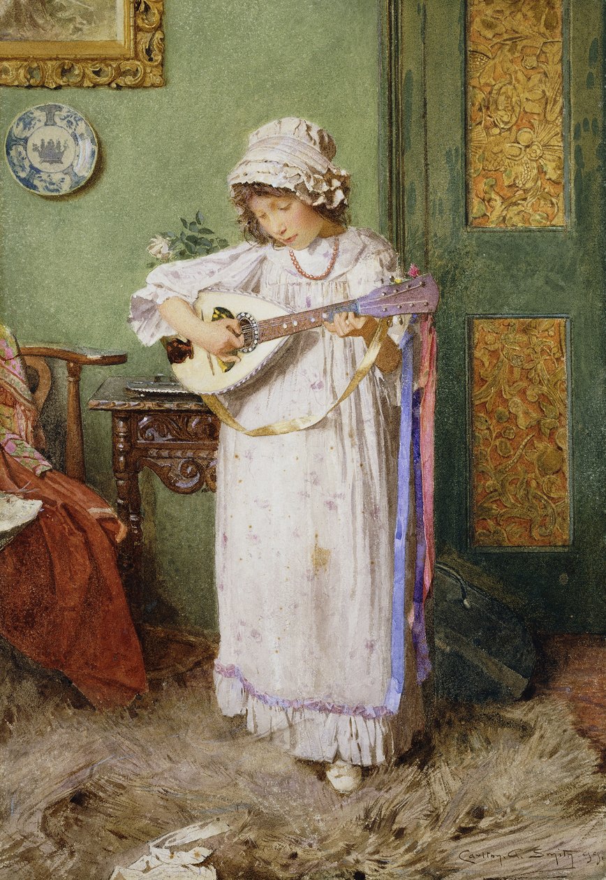 A Girl Playing a Mandolin by Carlton Alfred Smith