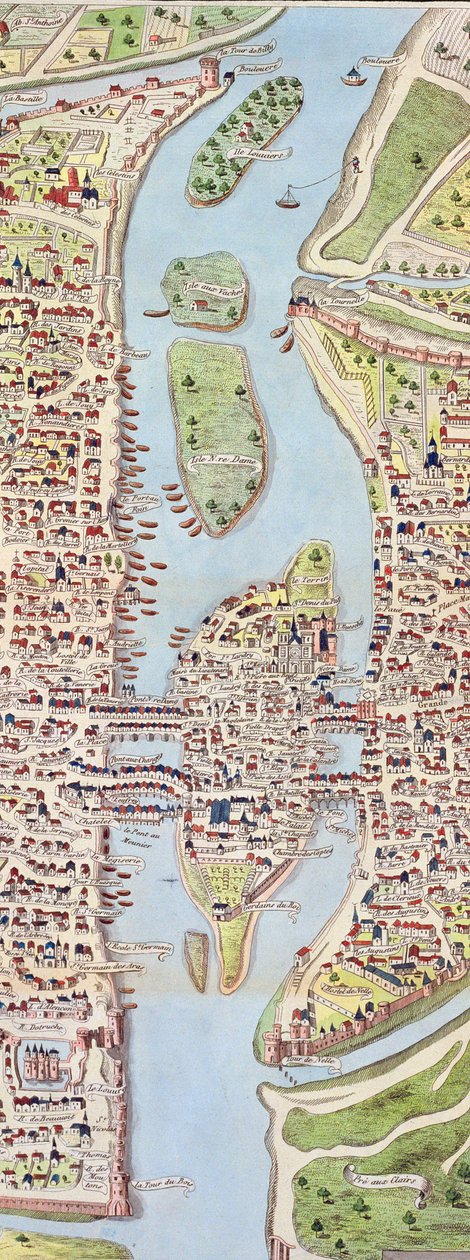 Detail of the Ile de la Cité, from the Map of Paris c. 1540, known as the Plan de la Tapisserie, made as a Tapestry c. 1570 by Caroline Naudet