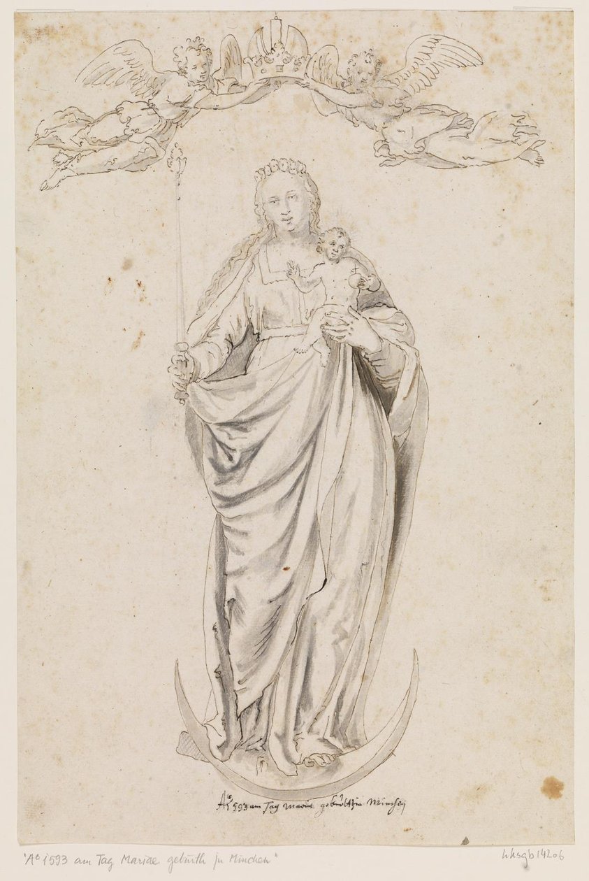 Mary with the Child Standing on the Crescent Moon by Caspar Menneler